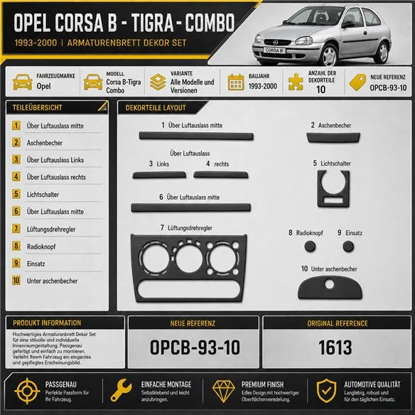 Opel Corsa B-Tigra ­ Combo 1993–2000 3D sada dekorov interiéru palubnej dosky 10-dielna