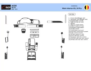 Audi A6 2005-2011 Súprava obloženia palubnej dosky 3D interiéru Dekorácia palubnej dosky 25 dielov - 1