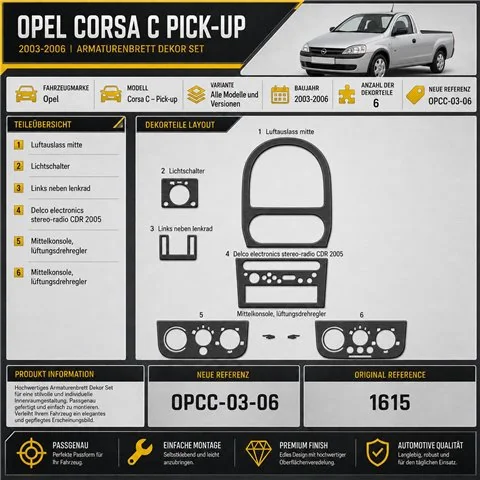 Opel Corsa C – Pick-up 2003–2006 3D sada dekorov interiéru palubnej dosky 6-dielna 2