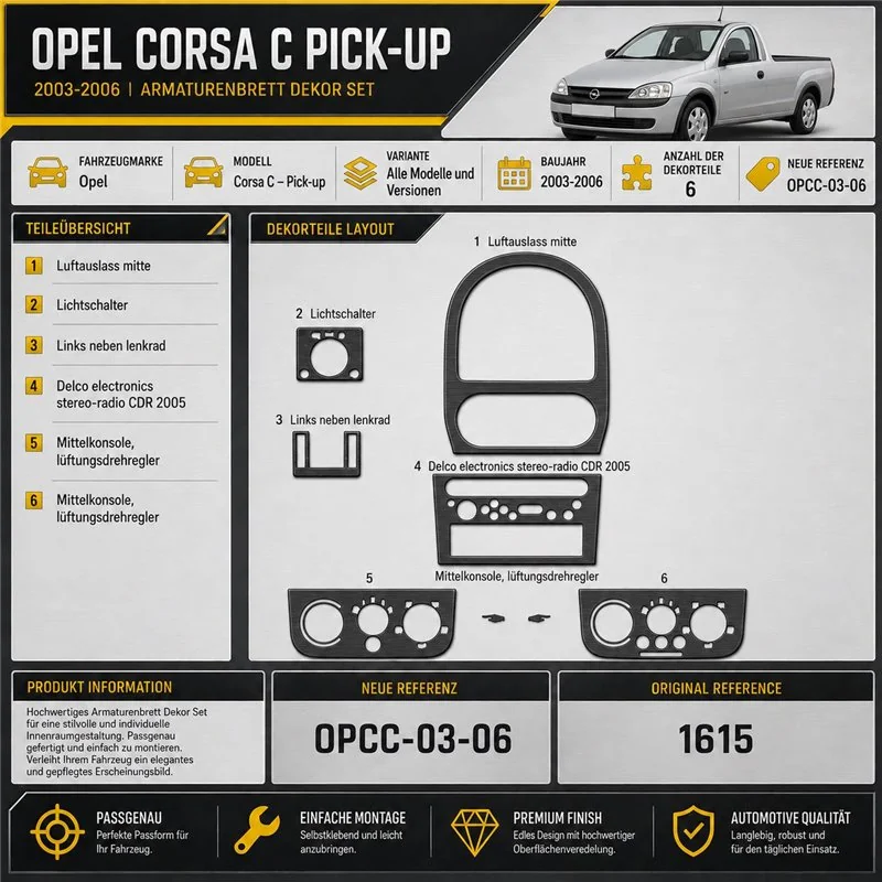 Opel Corsa C – Pick-up 2003–2006 3D sada dekorov interiéru palubnej dosky 6-dielna