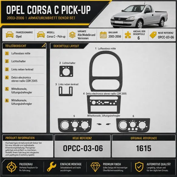 Opel Corsa C – Pick-up 2003–2006 3D sada dekorov interiéru palubnej dosky 6-dielna