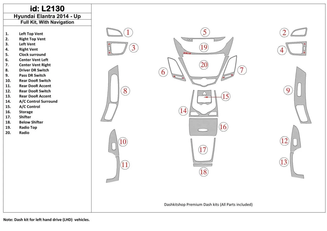 Kompletná súprava Hyundai Elantra 2014-UP s vnútornou súpravou NAVI BD Dash Trim Kit - 1