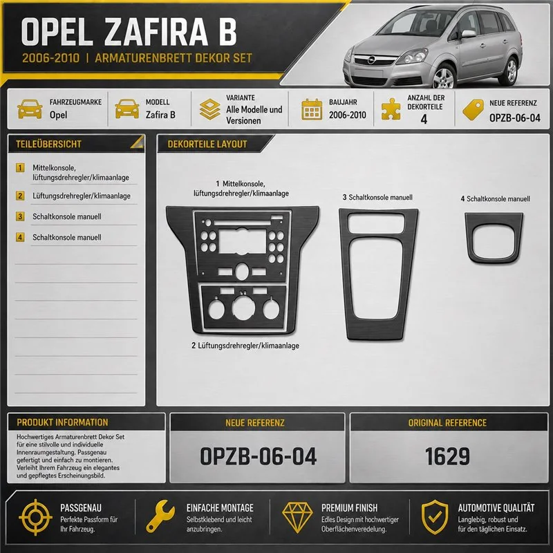 Opel Zafira B 2006–2010 3D sada dekorov interiéru palubnej dosky 4-dielna