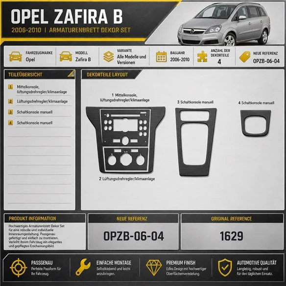 Opel Zafira B 2006–2010 3D sada dekorov interiéru palubnej dosky 4-dielna