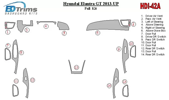 Hyundai Elantra GT 2013-UP Kompletná súprava interiéru BD Dash Trim Kit - 1 Hyundai Elantra GT 2013-UP Kompletná súprava interiéru BD Dash Trim Kit - 1