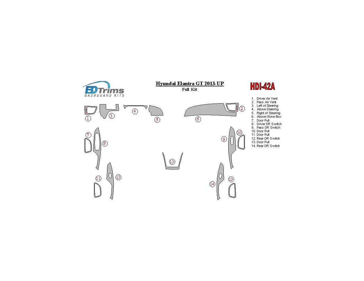 Hyundai Elantra GT 2013-UP Kompletná súprava interiéru BD Dash Trim Kit - 1