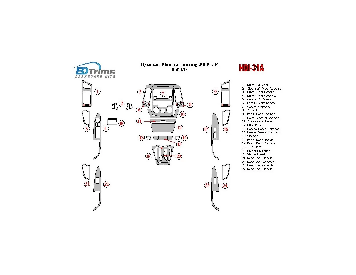 Hyundai Elantra Touring 2009-UP Kompletná súprava interiéru BD Dash Trim Kit - 1