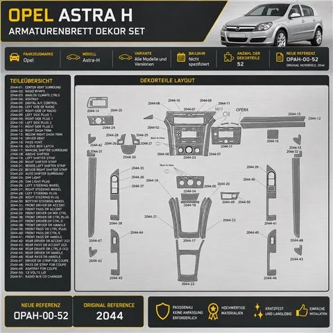 Opel Astra-H Not specified 3D sada dekorov interiéru palubnej dosky 52-dielna