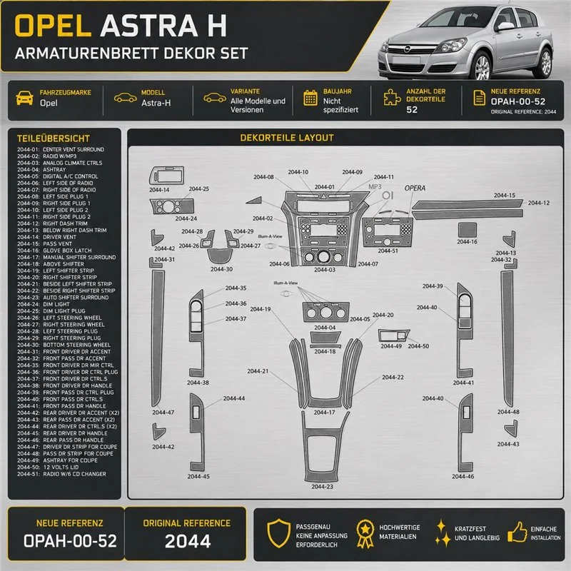 Opel Astra-H Not specified 3D sada dekorov interiéru palubnej dosky 52-dielna