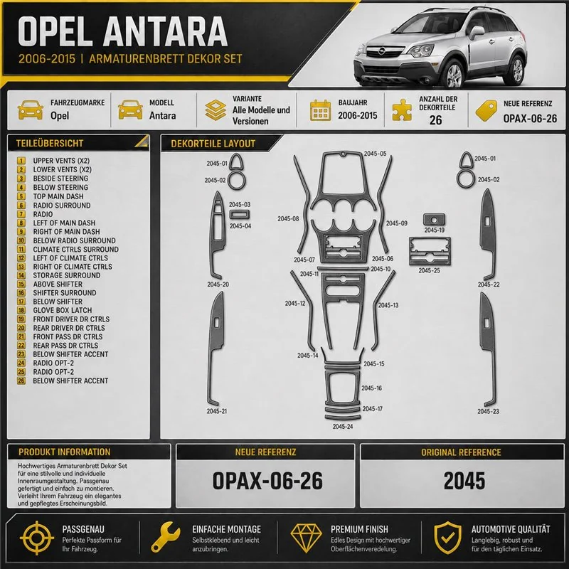 Opel Antara 2006–2015 3D sada dekorov interiéru palubnej dosky 26-dielna