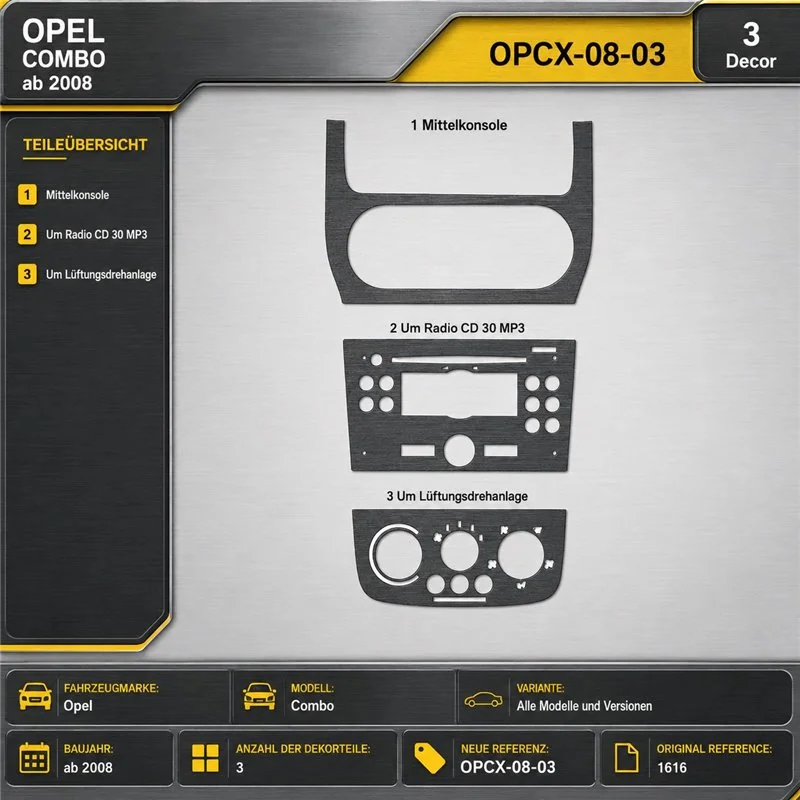 Opel Combo od 2008 3D sada dekorov interiéru palubnej dosky 3-dielna