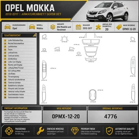 Opel Mokka 2012–2017 3D sada dekorov interiéru palubnej dosky 20-dielna