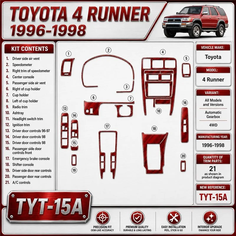 Toyota 4 Runner 1996–1998 Automatic Gearbox, 4WD 3D sada dekorov interiéru palubnej dosky 21-dielna