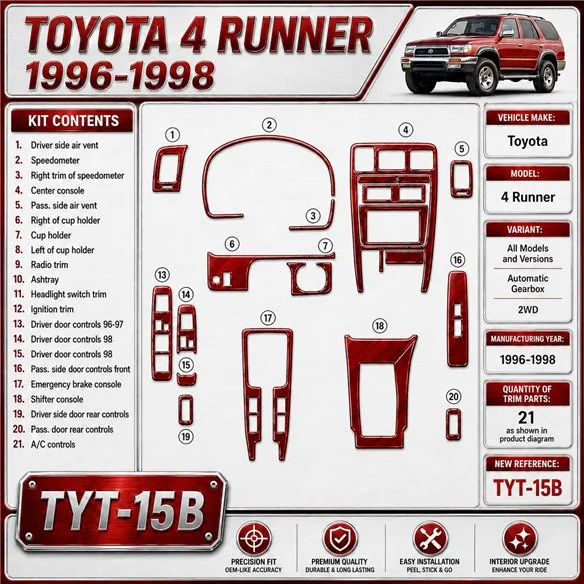 Toyota 4 Runner 1996–1998 Automatic Gearbox, 2WD 3D sada dekorov interiéru palubnej dosky 21-dielna