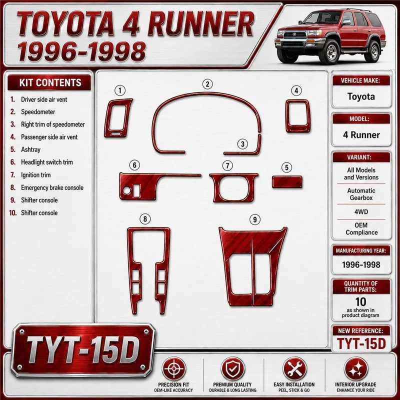 Toyota 4 Runner 1996–1998 Automatic Gearbox, 4WD; OEM Compliance 3D sada dekorov interiéru palubnej dosky 10-dielna