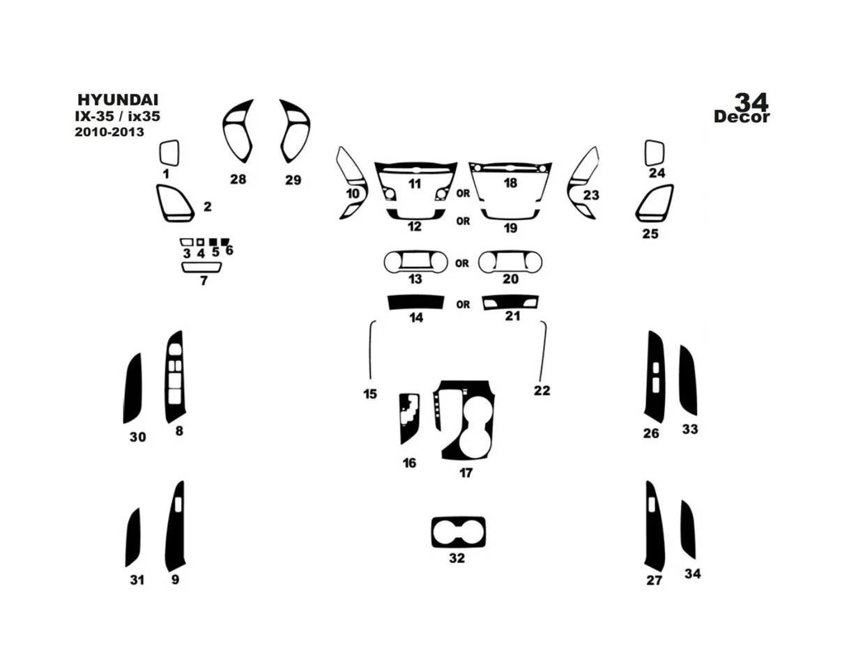 Hyundai ix35 2010-2013 3D súprava obloženia palubnej dosky interiéru 34-dielna súprava obloženia palubnej dosky - 1