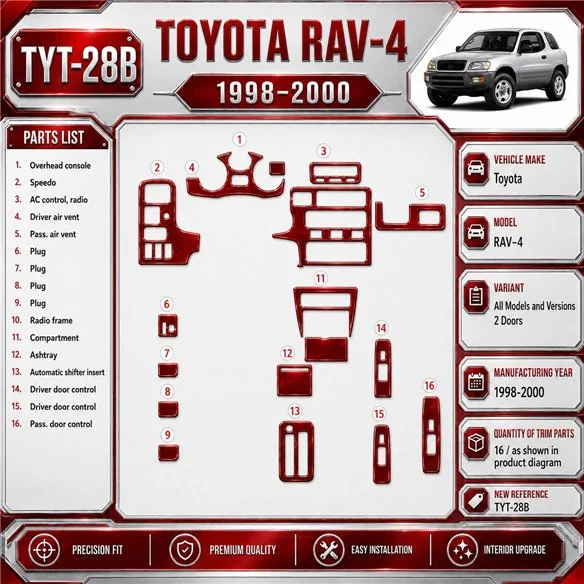 Toyota RAV-4 1998–2000 2 dvere 3D sada dekorov interiéru palubnej dosky 16-dielna