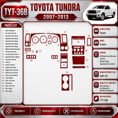 Toyota Tundra od 2007 kompletná sada; Bucket Seats; Automatic AC Control 3D sada dekorov interiéru palubnej dosky kompletná sada