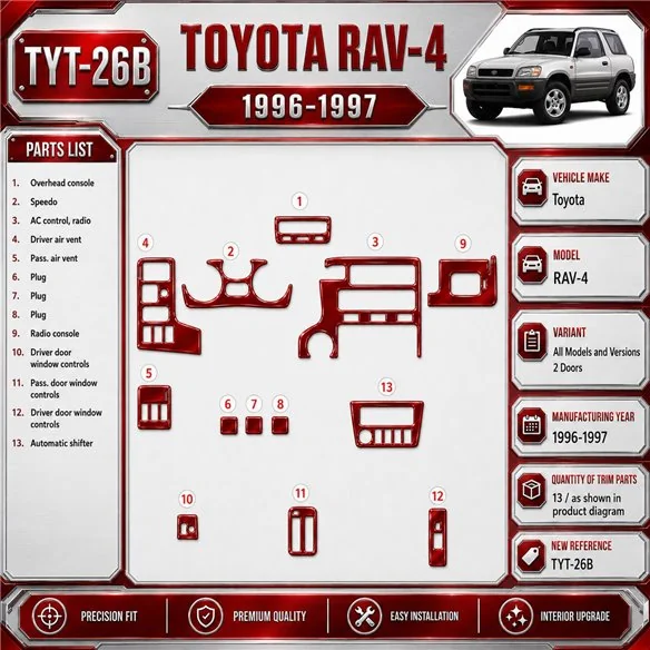Toyota RAV-4 1996–1997 2 dvere 3D sada dekorov interiéru palubnej dosky 17-dielna