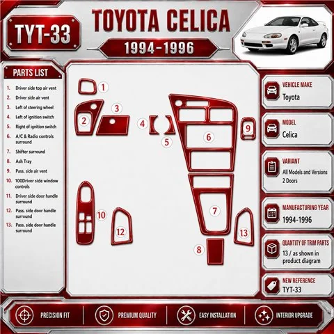 Toyota Celica 1994–1996 2 dvere 3D sada dekorov interiéru palubnej dosky 13-dielna