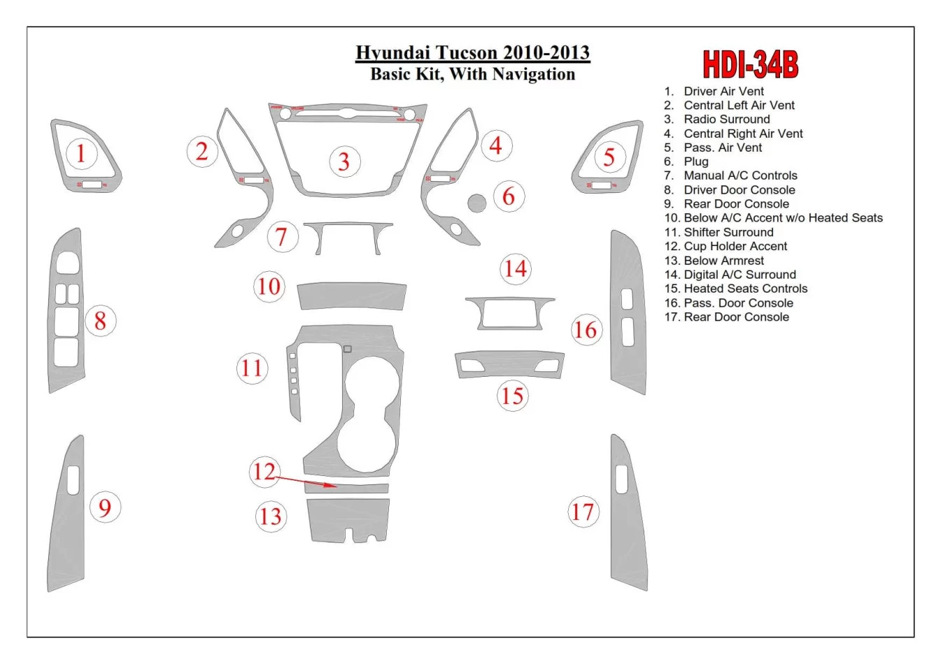 Základná sada Hyundai ix35 2010-UP, s NAVI interiérom BD Dash Trim Kit - 1