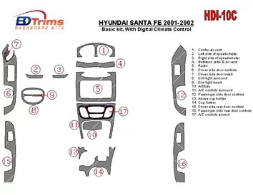 Základná súprava Hyundai Santa Fe 2001-2002, s automatickou klimatizáciou, súprava 17 dielov Interiér BD Dash Trim Kit - 1