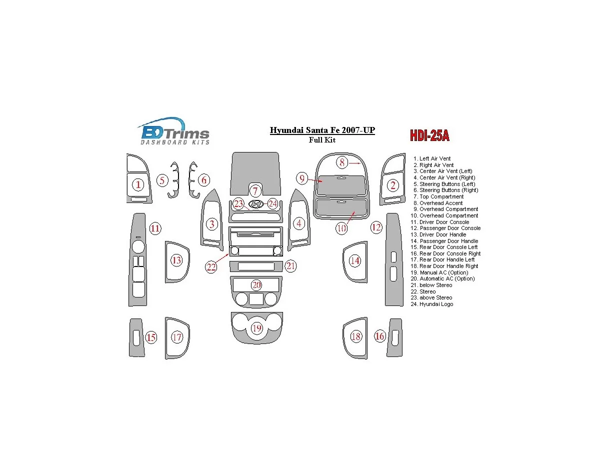 Hyundai Santa Fe 2007-UP Kompletná súprava interiéru BD Dash Trim Kit - 1