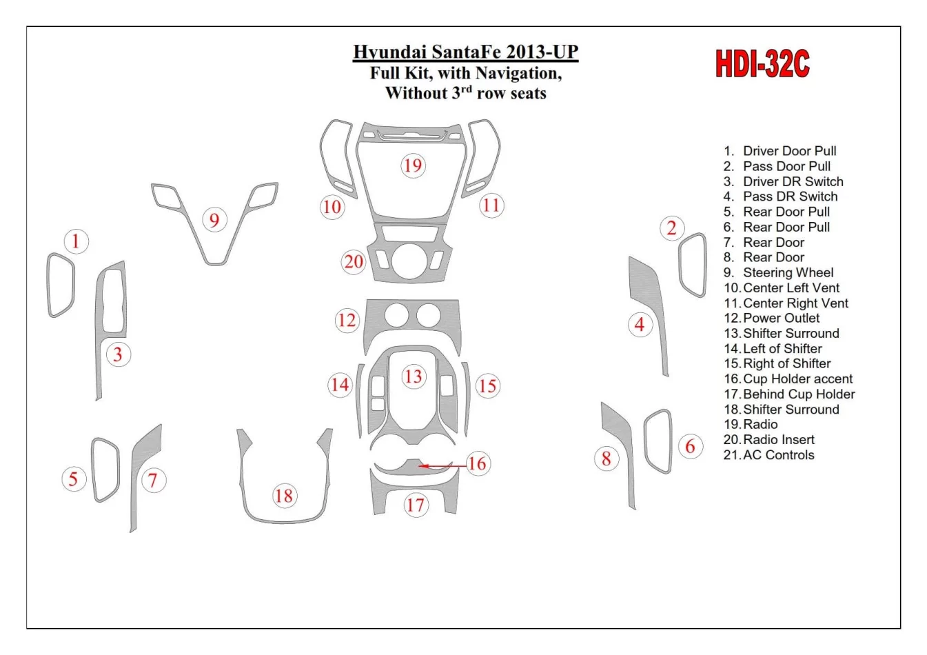 Kompletná sada Hyundai Santa Fe 2013-UP, s NAVI, bez 3 radových sedadiel Interiér BD Dash Dem Kit - 1