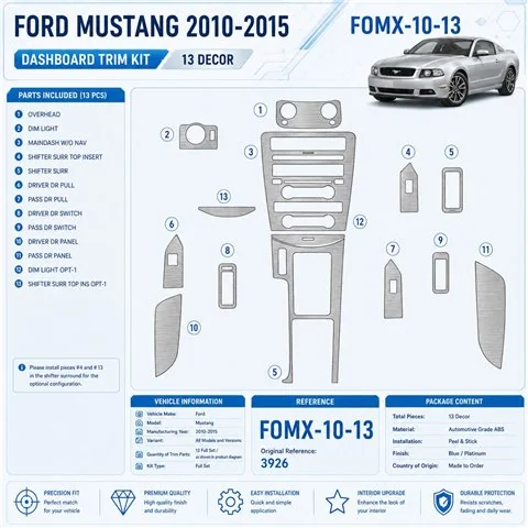 Ford Mustang 2010–2015 3D sada dekorov interiéru palubnej dosky 13-dielna