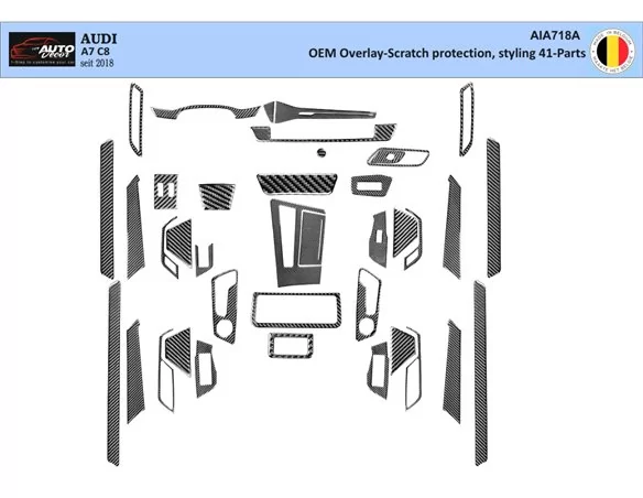 Audi A7 C8 seit 2018 3D súprava obloženia palubnej dosky interiéru Dekorácia palubnej dosky 41 dielov - 1