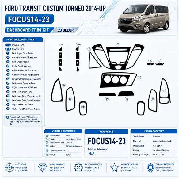 Ford Transit Custom Torneo od 2014 3D sada dekorov interiéru palubnej dosky 23-dielna