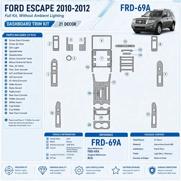 Ford Escape 2010–2012 kompletná sada Without lighting Ambient lighting 3D sada dekorov interiéru palubnej dosky kompletná sada /