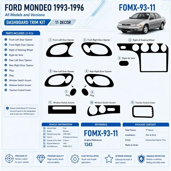 Ford Mondeo 1993–1996 3D sada dekorov interiéru palubnej dosky 11-dielna