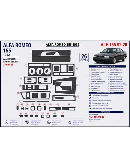 Alfa Romeo 155 1992 3D dekor palubnej dosky, 26 dielov