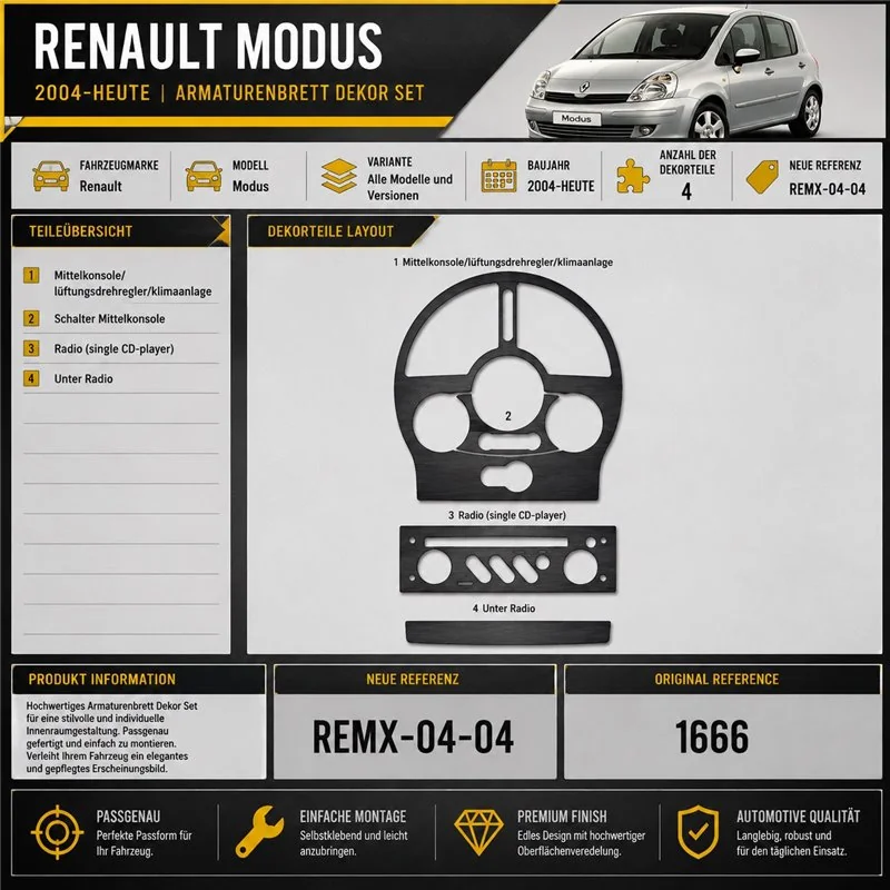 Renault Modus od 2004 3D sada dekorov interiéru palubnej dosky 4-dielna