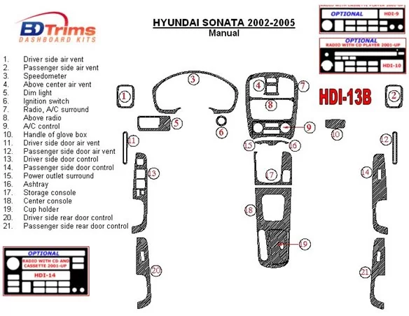 Hyundai Sonata 2002-2005 Pre interiér manuálnej prevodovky BD Dash Trim Kit - 1