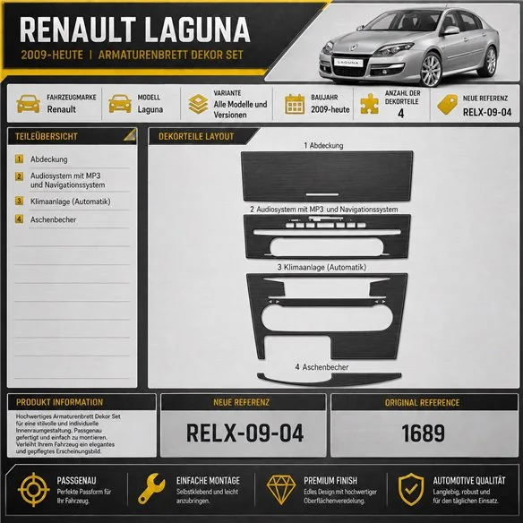 Renault Laguna od 2009 3D sada dekorov interiéru palubnej dosky 4-dielna