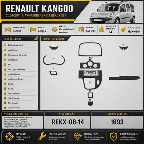 Renault Kangoo 2008-2011 3D dekor palubnej dosky, 14 dielov 2