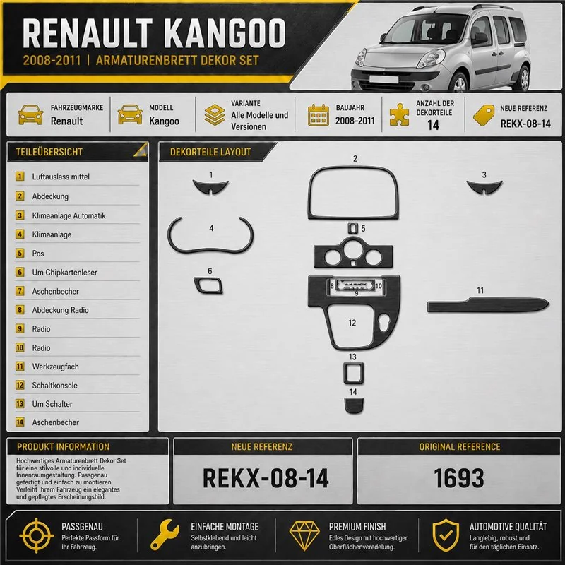 Renault Kangoo 2008–2011 3D sada dekorov interiéru palubnej dosky 14-dielna