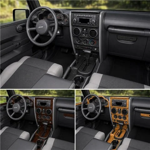 Jeep Wrangler 2007–2010 3D sada dekorov interiéru palubnej dosky 10-dielna 2