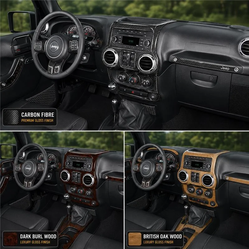 Jeep Wrangler 2011–2017 3D sada dekorov interiéru palubnej dosky 25-dielna