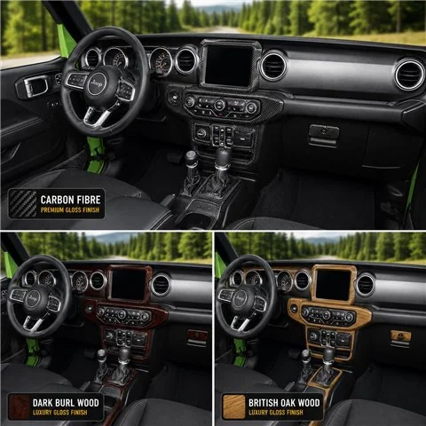 Jeep Wrangler Unlimited Rubicon 2018–2023 3D sada dekorov interiéru palubnej dosky 25-dielna 2
