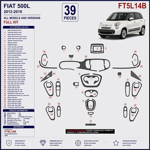 Fiat 500L 2012-2018 3D dekor palubnej dosky, 39 dielov 2