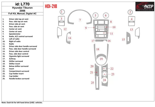 Hyundai Tiburon 2006-2006 Kompletná sada, Manuálna prevodovka, Automatická súprava AC interiéru BD Dash Trim Kit - 1