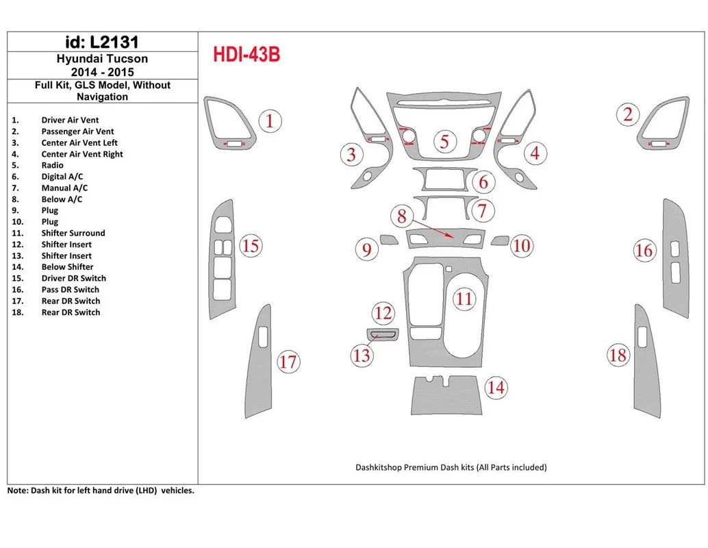 Kompletná sada Hyundai Tucson 2014-2015, c NAVI, limitovaný model interiéru BD Dash Trim Kit - 1