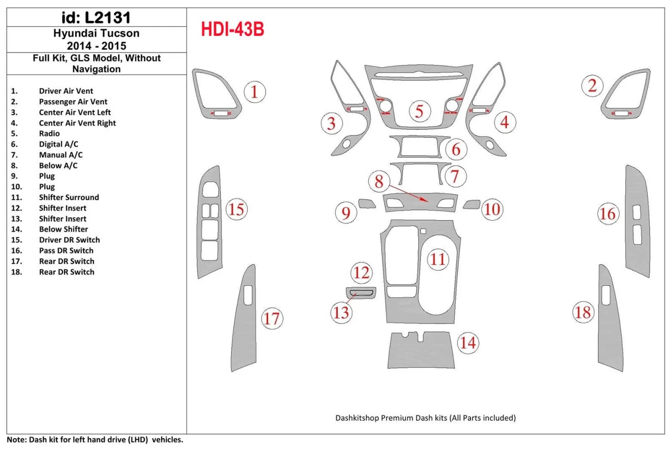 Kompletná sada Hyundai Tucson 2014-2015, c NAVI, limitovaný model interiéru BD Dash Trim Kit - 1