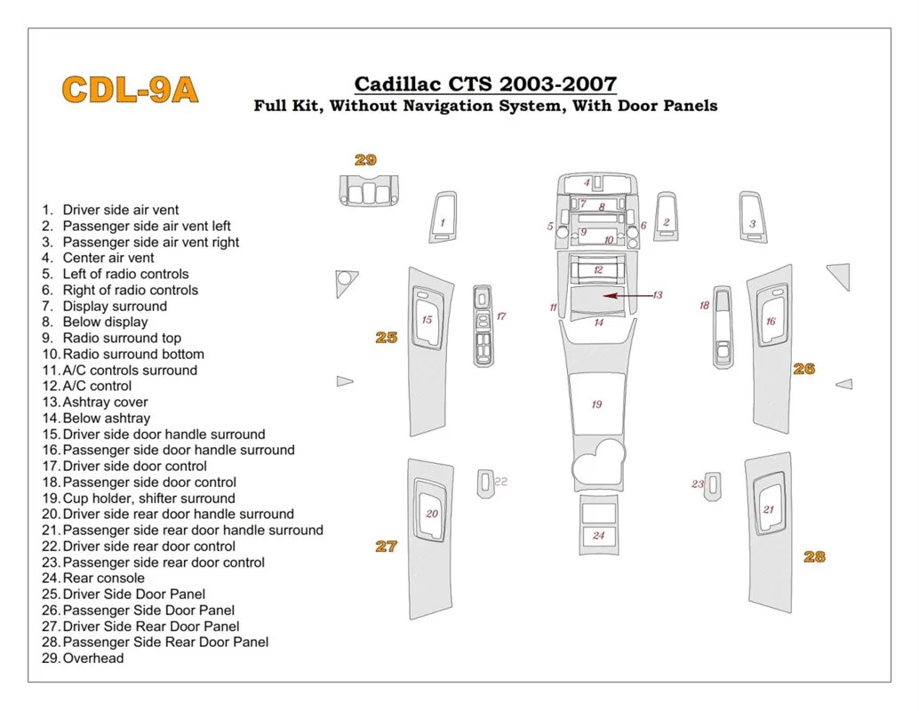 Cadillac CTS 2003-2007 Kompletná súprava vnútorného obloženia palubnej dosky BD - 1