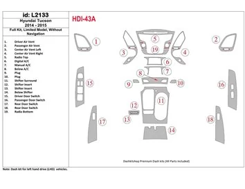 Kompletná sada Hyundai Tucson 2014-2015, bez NAVI, GLS Model Interiér BD Dash Trim Kit - 1