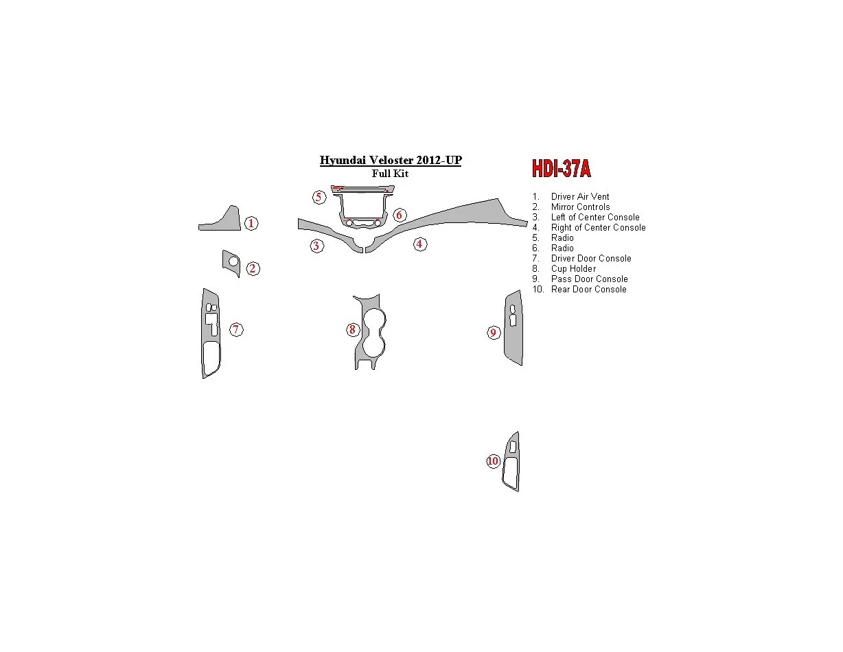 Hyundai Veloster 2012-UP Kompletná súprava interiéru BD Dash Trim Kit - 1