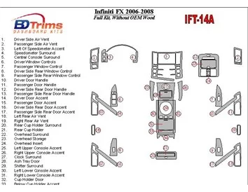 Infiniti FX 2006-2008 bez súpravy látkového dreva interiér BD súprava obloženia palubnej dosky - 1